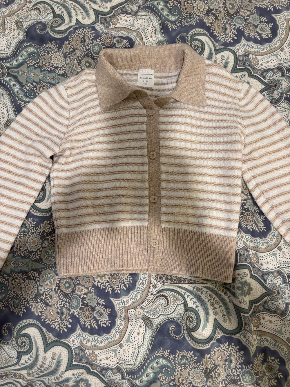 abercrombie kids Beige & White Striped Polo Cardigan